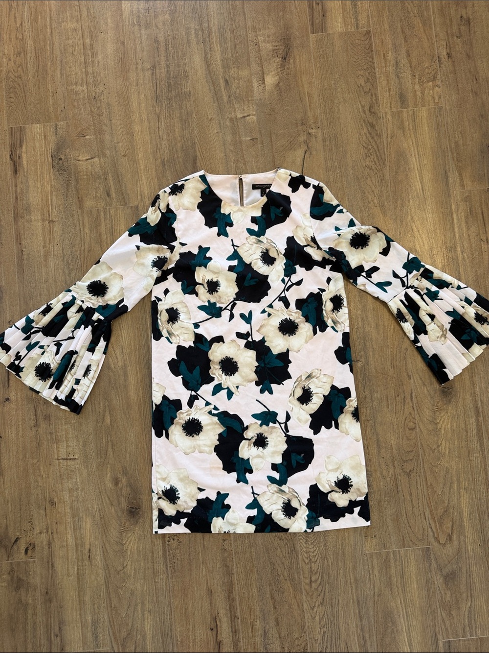 Banana Republic Ivory Floral Midi Dress with Teal and Black Accents